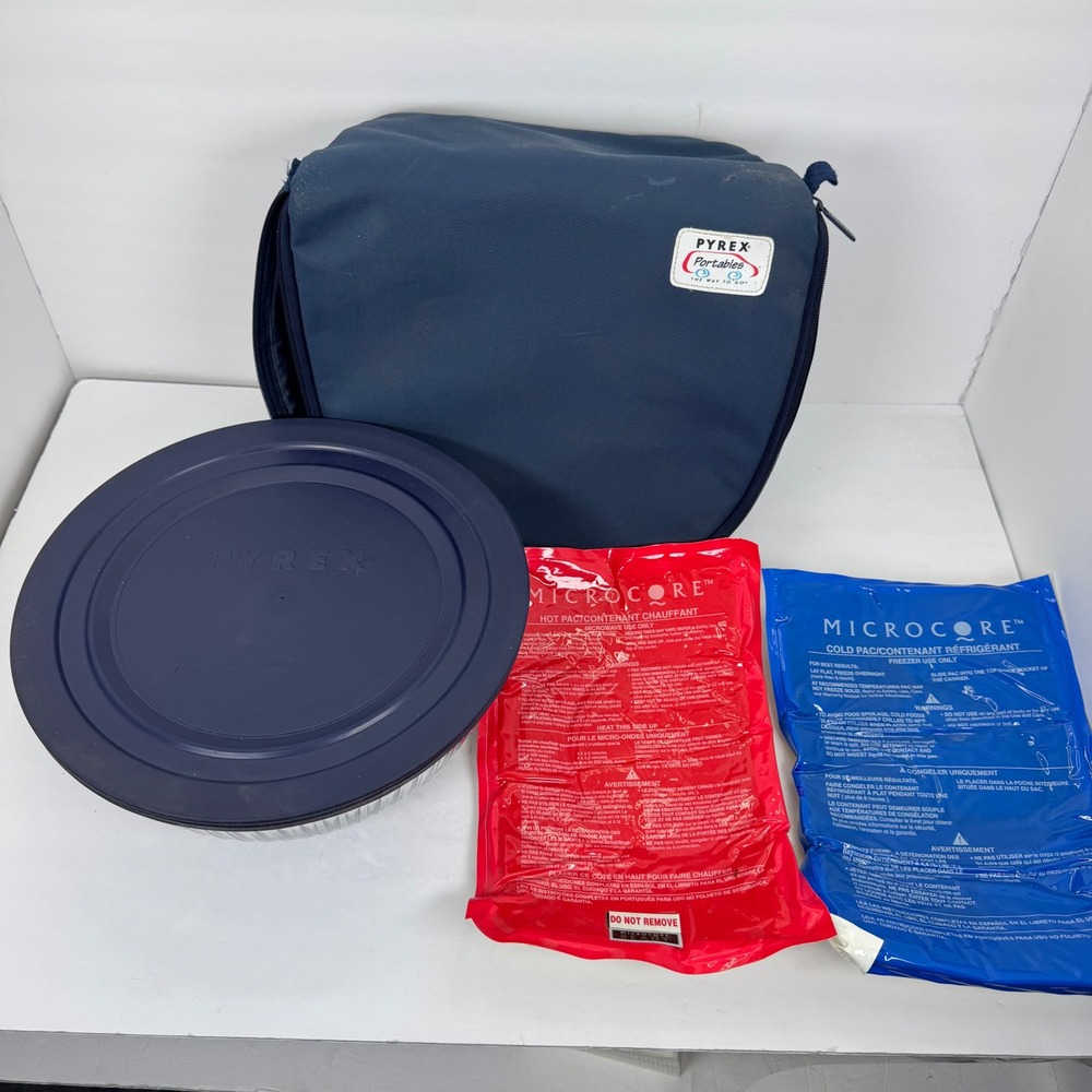 Vintage Pyrex Portables Food Carrier 4.5QT Navy Blue Insulated Bag Bowl 7404-S
